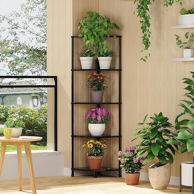 Book Shelf Corner Shelf, 5 Tier Corner Bookshelf Display for Living Room Decor, 44.1" Standing Bookcase Organizer, Marble Black Storage Shelves for Bedroom, Bathroom, Small Space