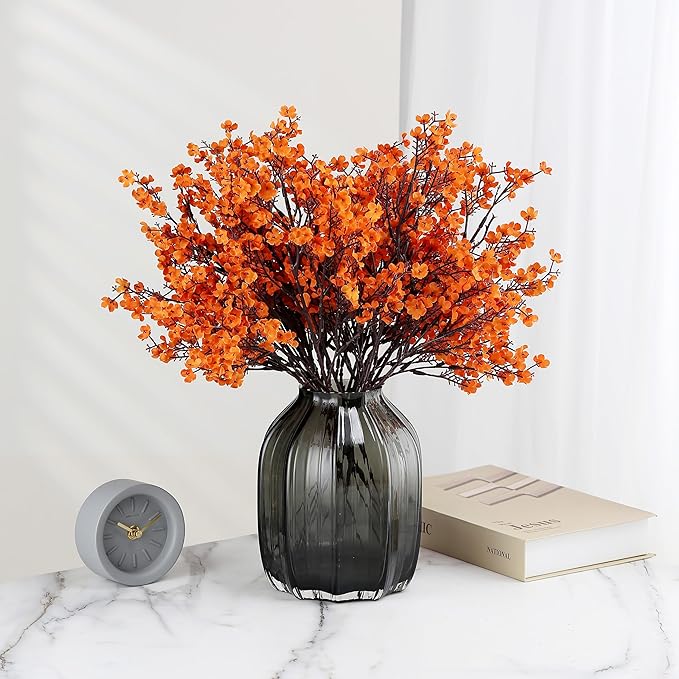 JAKY-Global Babys Breath Orange Silk Artificial Flowers 20 Bundle European Fake Silk Plants Decor Wedding Party Decoration Bouquets Real Touch DIY Home Garden (Orange 20pcs)