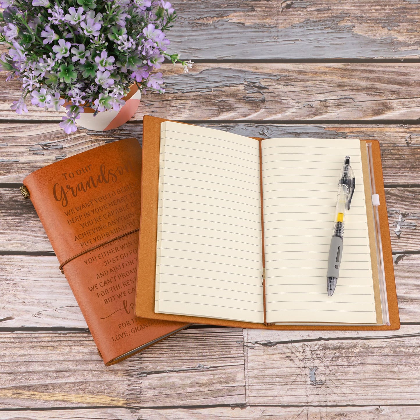 Gift for Grandson from Grandma Grandpa, To My Grandson Engraved Leather Journal Gift, Grandson Travel, Writing Notebook Gift, Grandson Graduation Birthday Christmas Gift from Grandparents