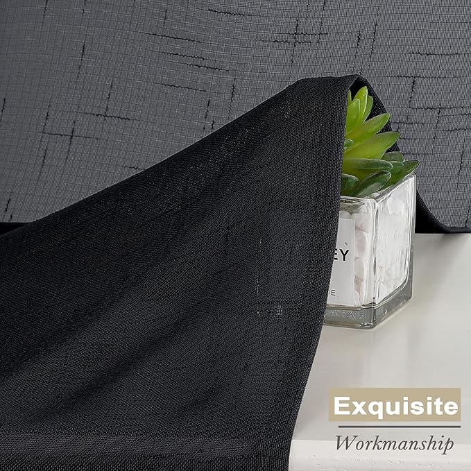 Aiyufeng Kirei Black Sheer Curtains 63 Inch Length 2 Panels, Faux Linen Slub Textured Soft Breathable Rod Pocket Light Filtering Curtain for Living Room Bedroom Kitchen, Each 40Wx63L Inch