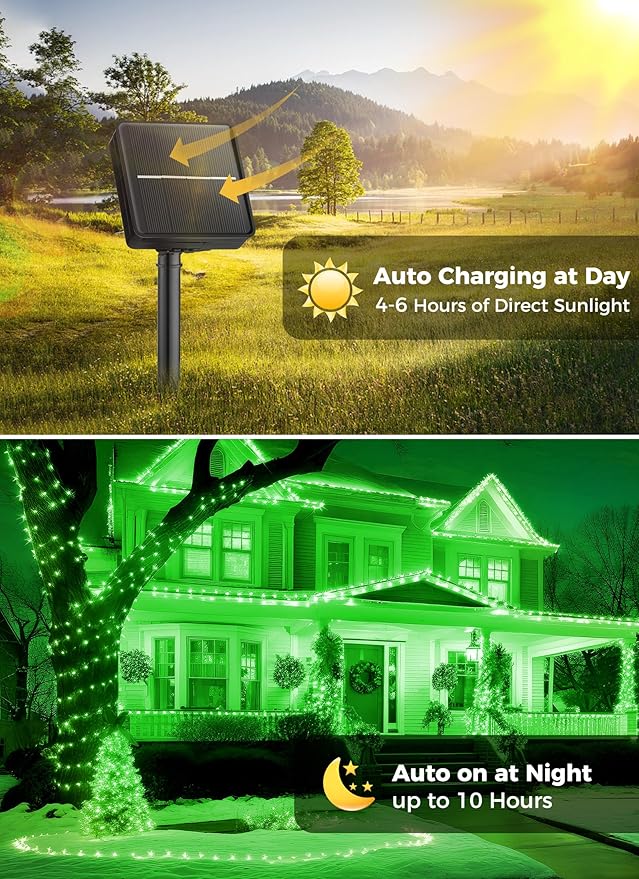 Brightown 100LED Solar String Lights Outdoor, Solar Powered Lights IP65 Waterproof for Party Garden Yard Home Holiday Tree Decoration Lighting (Green, 100LED-2PACK)
