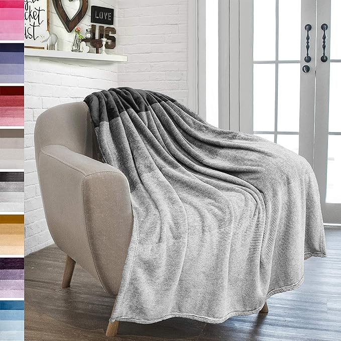 Pavilia Gray Ombre Fleece Blanket for Twin Size Bed, Soft, Lightweight, Cozy Microfiber Gift Decorative Blanket, 60x80