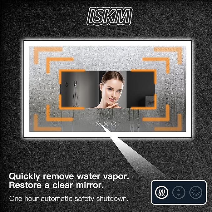 ISKM Framed LED Mirror for Bathroom 44"x36", Dimmable LED Bathroom Mirror with Lights, Anti-Fog, Front and Backlit Lighted Mirror 3-Colors, Shatterproof, Memory Function