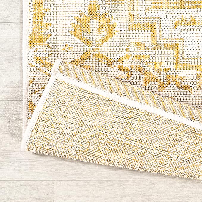 JONATHAN Y SMB105H-5 Estrella Bohemian Medallion Textured Weave Indoor Outdoor Area-Rug, Coastal Traditional Easy-Cleaning,Bedroom,Kitchen,Backyard,Patio,Non Shedding, 5 X 8, Cream/Yellow