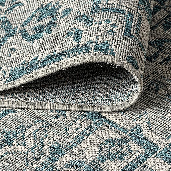 JONATHAN Y SMB105C-8R Estrella Bohemian Medallion Textured Weave Teal/Gray 8' Round Indoor/Outdoor Area Rug, Pet Friendly, Non-Shedding, Stain Resistant, Easy-Cleaning for Backyard, Patio, Porch