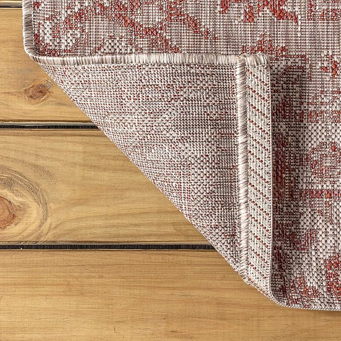 JONATHAN Y SMB105A-9SQ Estrella Bohemian Medallion Textured Weave Red/Taupe 9' Square Indoor/Outdoor Area Rug, Pet Friendly, Non-Shedding, Stain Resistant, Easy-Cleaning for Backyard, Patio, Porch