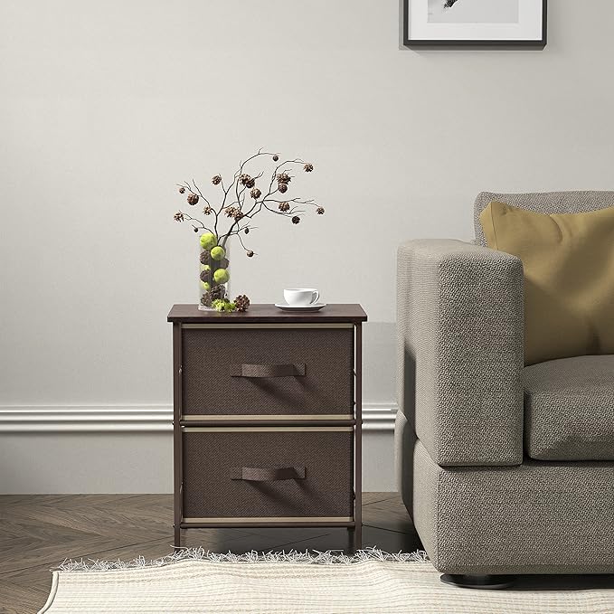 SIMPLE HOUSEWARE 2 Tier Night Stands Dresser for Bedroom Organizer Drawer Storage Tower, Brown