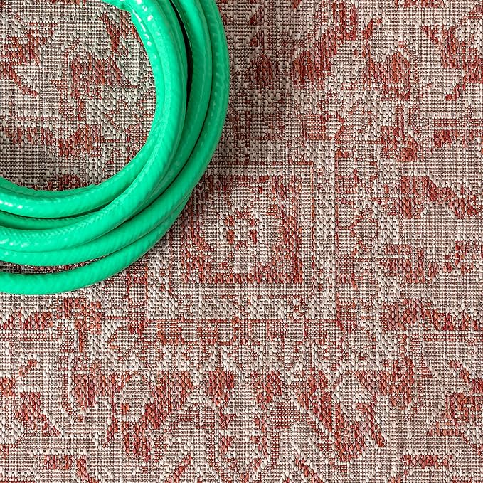 JONATHAN Y SMB105A-9 Estrella Bohemian Medallion Textured Weave Indoor Outdoor Area-Rug Coastal Bohemian Rustic Glam Easy-Cleaning Bedroom Kitchen Backyard Patio Non Shedding, 9 X 12, Red/Taupe