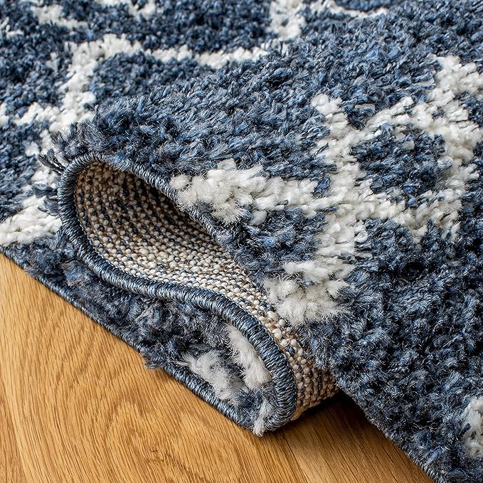 SAFAVIEH Arizona Shag Collection Runner Rug - 2'3" x 6' Runner, Slate Blue & Ivory, Moroccan Design, Non-Shedding, 1.6-inch Thick, Ideal for High Traffic Areas in Living Room, Bedroom (ASG741L-26)