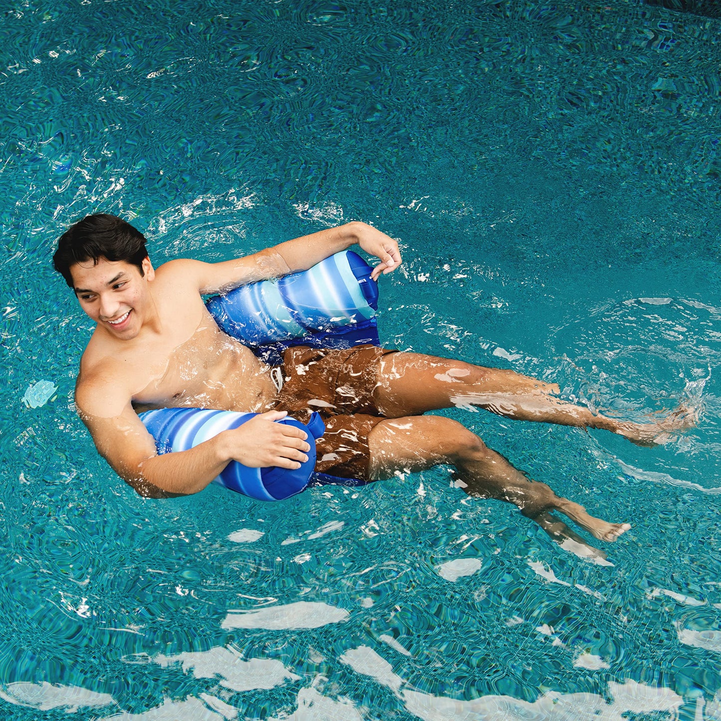 Big Joe Noodle Sling No Inflation Needed Pool Seat with Armrests, Blurred Blue Double Sided Mesh, Quick Draining Fabric, 3 feet