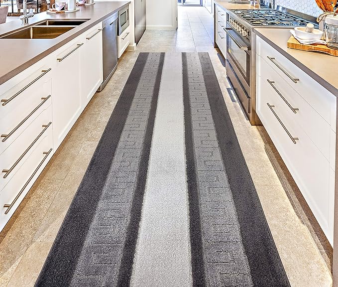 Custom Length Cut to Size Ancient Latin Hellenic Motif Carpet Runner Rug for Hallways, Non Slip Rubber Backed, 31 inch Wide X Customized Length, Greek Key Grey, 31 inch X 3 feet, Doormat Size