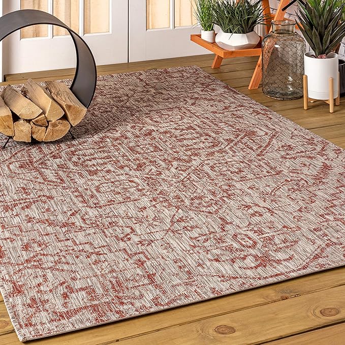 JONATHAN Y SMB105A-3 Estrella Bohemian Medallion Textured Weave Red/Taupe 3 ft. x 5 ft. Indoor/Outdoor Area Rug Coastal, Traditional, Transitional, Perfect for Backyard, Patio, Porch