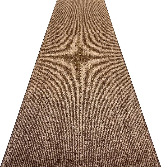 Custom Length Cut to Size Wide Width Carpet Runner Rug for Hallways, Slip Resistant Latex Rubber Backed, 31 inch Wide X Customized Length, Stripe Brown, 31 inch X 10 feet