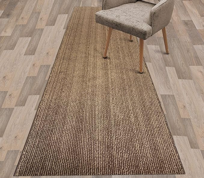 Custom Length Cut to Size Wide Width Carpet Runner Rug for Hallways, Slip Resistant Latex Rubber Backed, 31 inch Wide X Customized Length, Stripe Brown, 31 inch X 10 feet