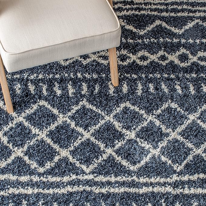 SAFAVIEH Arizona Shag Collection Area Rug - 10' x 14', Slate Blue & Ivory, Moroccan Design, Non-Shedding, 1.6-inch Thick, Ideal for High Traffic Areas in Living Room, Bedroom (ASG741L-10)