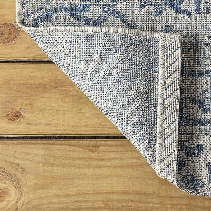 JONATHAN Y SMB105B-214 Estrella Bohemian Medallion Textured Weave Indoor/Outdoor Runner Rug, Coastal, Traditional, Vintage for Bedroom, Kitchen, Living Room, Easy-Cleaning, Navy/Gray, 2 ft. x 14 ft.