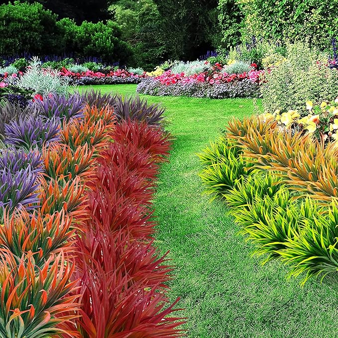 16 Pcs Artificial Outdoor Plants UV Resistant Tall Fake Grass Plants Bushes Faux Tropical Flowers Décor Fall Winter Summer Planters Patio Front Door Porch Plastic Greenery & Shrubs Decoration