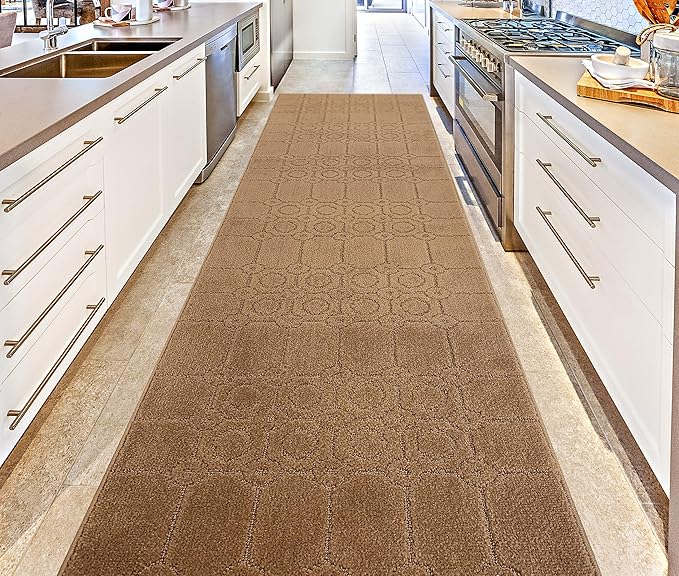 Custom Size Modern Abstract Floor Carpet Runner Rug for Hallways, Slip Resistant Latex Rubber Backed, 31 inch Wide X Customized Length, Art Gold Tan, 31 inch X 5 feet