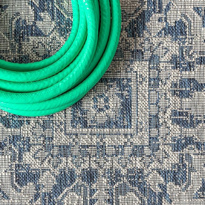 JONATHAN Y SMB105B-5SQ Estrella Bohemian Medallion Textured Weave Indoor Outdoor Area-Rug Coastal Bohemian Rustic Glam Easy-Cleaning Bedroom Kitchen Backyard Patio Non Shedding, 5' Square, Navy/Gray