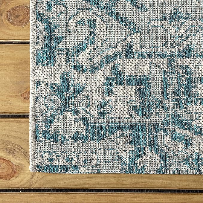 JONATHAN Y SMB105C-8 Estrella Bohemian Medallion Textured Weave Teal/Gray 8 ft. x 10 ft. Indoor/Outdoor Area Rug Coastal, Traditional, Transitional, Perfect for Backyard, Patio, Porch