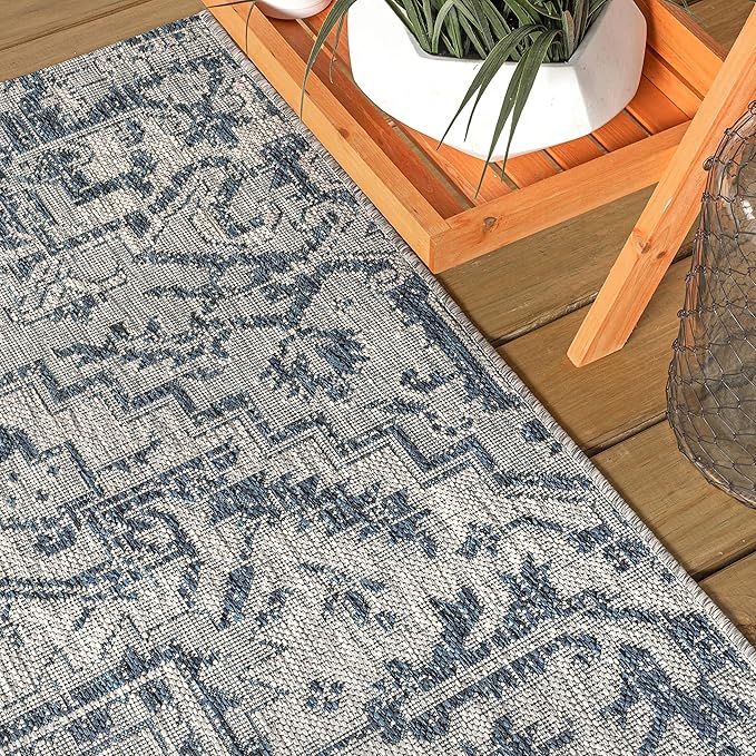 JONATHAN Y SMB105B-8SQ Estrella Bohemian Medallion Textured Weave Indoor/Outdoor Area Rug, Coastal, Traditional, Vintage for Bedroom, Kitchen, Living Room, Easy-Cleaning, Navy/Gray, 8' Square