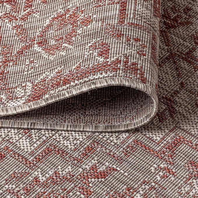 JONATHAN Y SMB105A-210 Estrella Bohemian Medallion Textured Weave Indoor Outdoor Runner Rug Coastal Bohemian Rustic Glam Easy-Cleaning Bedroom Kitchen Backyard Patio Non Shedding, 2 X 10, Red/Taupe