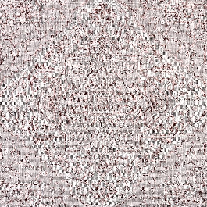 JONATHAN Y SMB105A-9SQ Estrella Bohemian Medallion Textured Weave Red/Taupe 9' Square Indoor/Outdoor Area Rug, Pet Friendly, Non-Shedding, Stain Resistant, Easy-Cleaning for Backyard, Patio, Porch